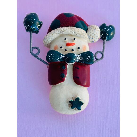Set of 2 Vintage Snowmen Resin 3D Figural Holiday Brooch Pin - Picture 3 of 8